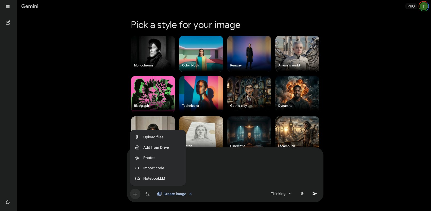 Upload files menu in Gemini